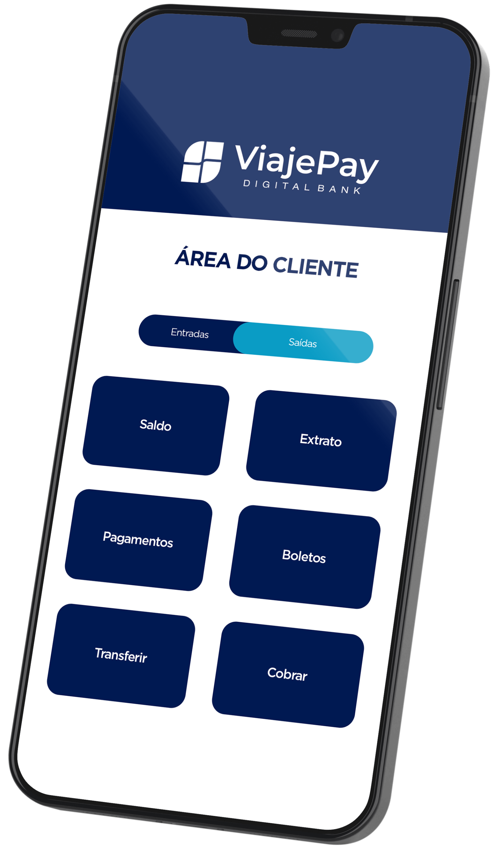Funcionalidades básicas da conta ViajePay - Mockup aplicativo